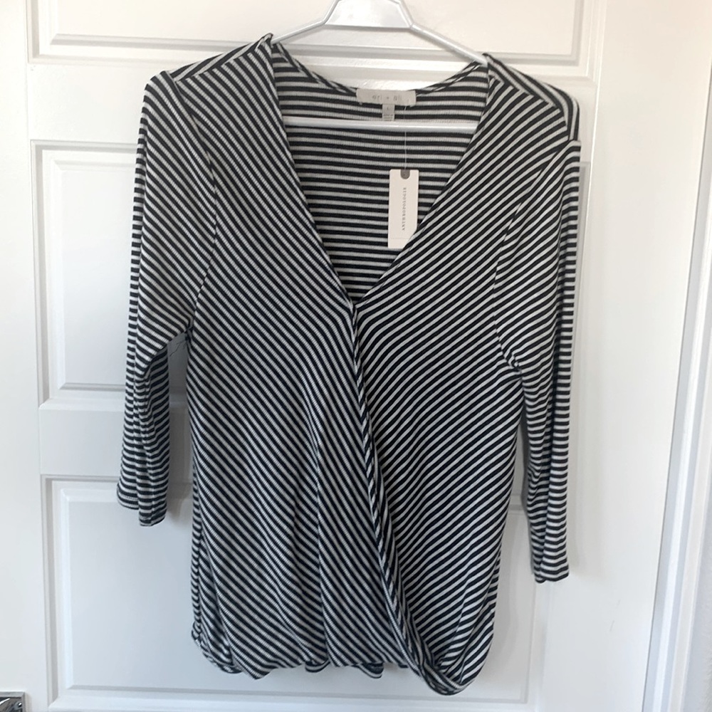 NEW with tags Anthropologie eri + ali Black & white Striped Rib wrap top